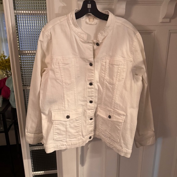 Eileen Fisher Women's White Denim Jacket Long Sleeves Pockets Size L - Picture 12 of 12